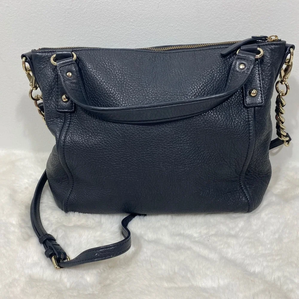Kate Spade NY Black‎ Pebbled Leather Convertible Shoulder Handbag Gold Chain